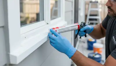 Professional caulking and sealing on house exterior by painters in Philadelphia, PA