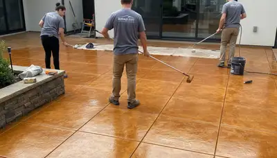 Professional concrete staining on garage floor in Philadelphia, PA by expert painting contractors