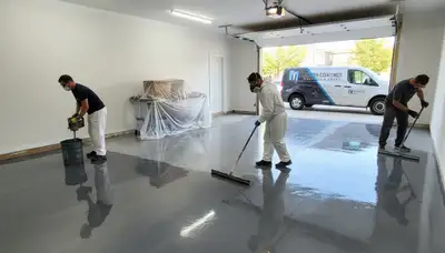 Epoxy floor coating in Philadelphia PA garage by professional house painters for durable finish
