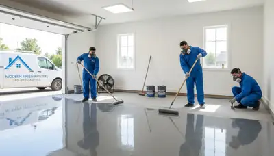 Professional epoxy floor coating in a Philadelphia PA garage by local house painting experts
