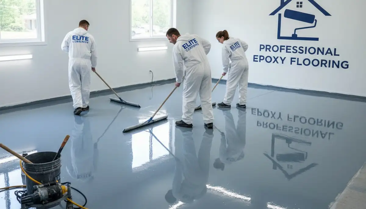 Epoxy floor coating in Philadelphia PA garage by professional house painters for durable, glossy finish