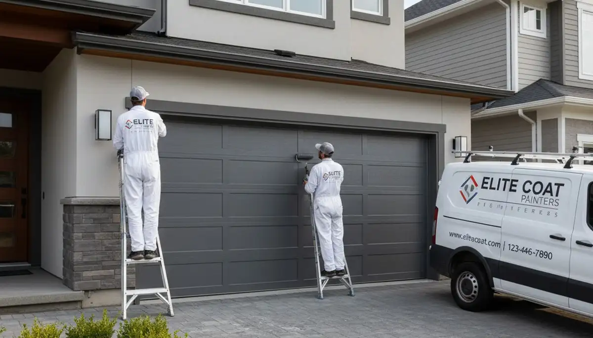 Professional garage door painting by house painters in Philadelphia, PA enhancing home curb appeal