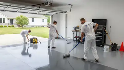 Epoxy garage floor coating in Philadelphia PA applied by professional house painters for durable finish