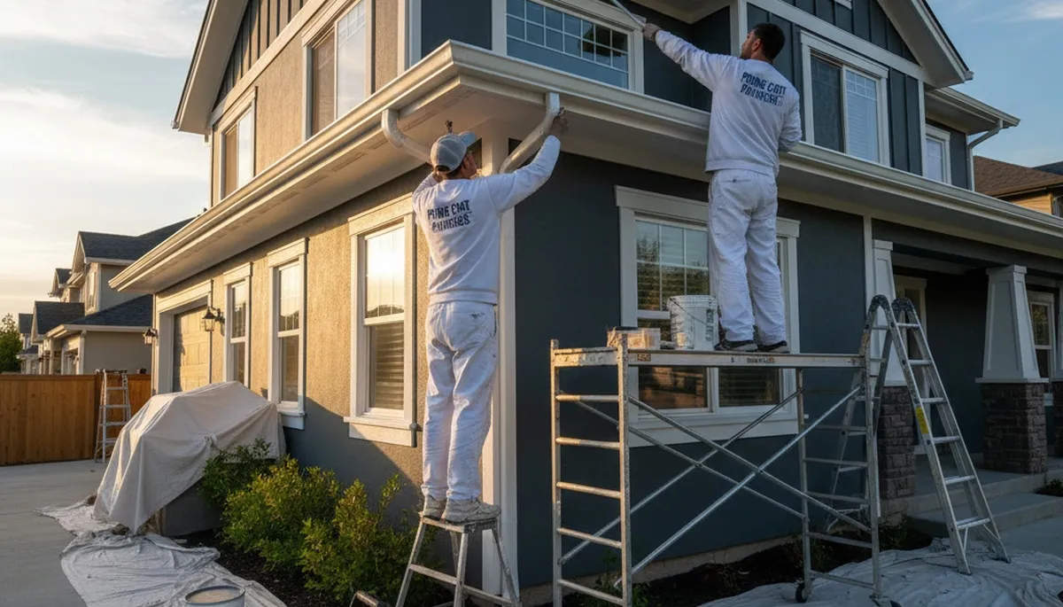 Professional gutter painting on Philadelphia home exterior by local house painters