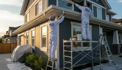 Professional gutter painting on Philadelphia home exterior by local house painters