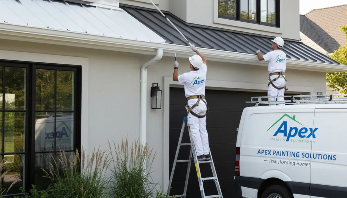 Professional gutter painting on a Philadelphia, PA home by expert house painters