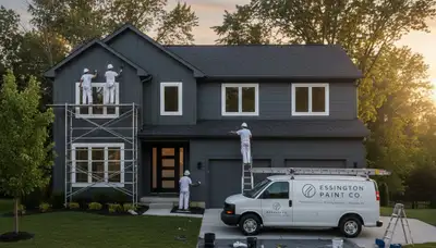 Professional house painters working on residential exterior in Philadelphia, PA