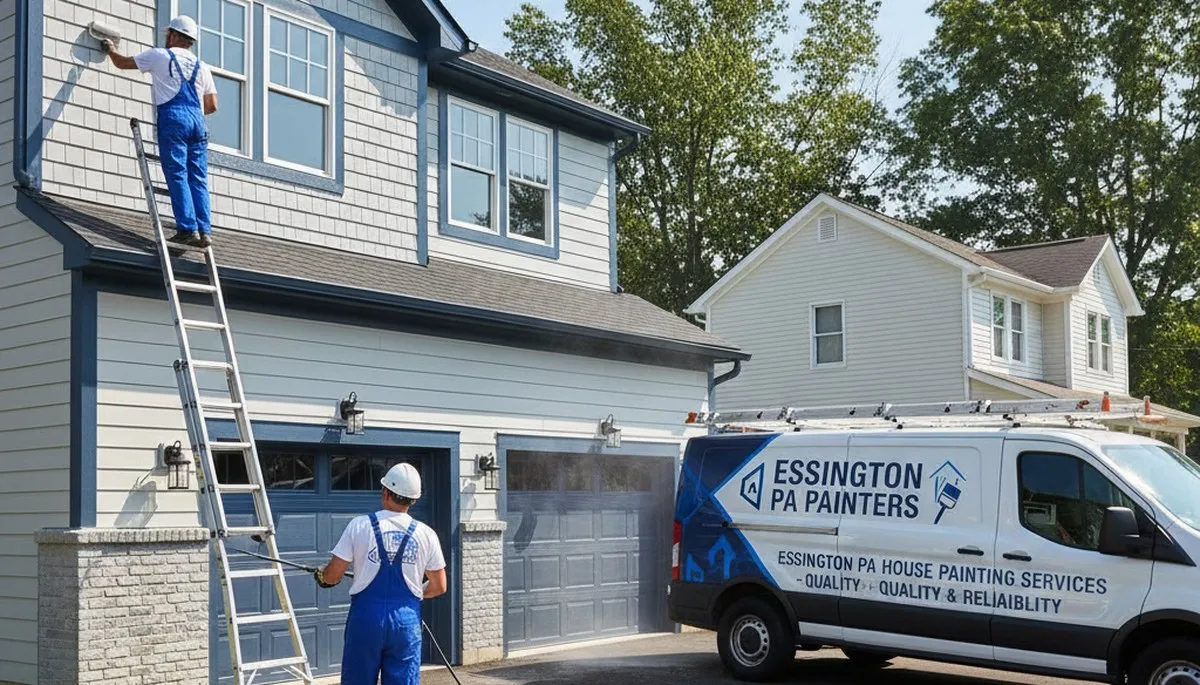 Professional house painters working on exterior home in Philadelphia, PA