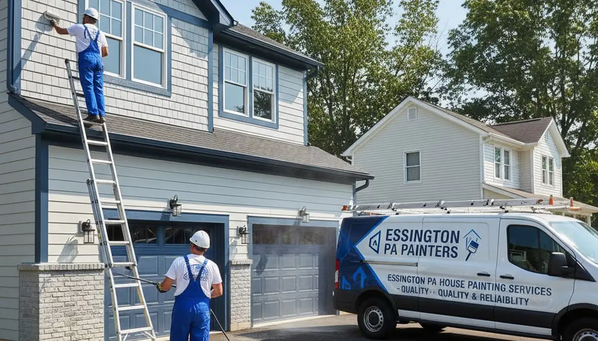 Professional house painters working on exterior home in Philadelphia, PA
