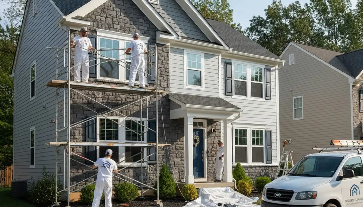 Professional house painters working on residential exterior in Philadelphia, PA
