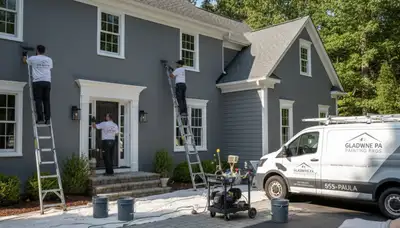 Professional house painters working on residential exterior in Philadelphia, PA