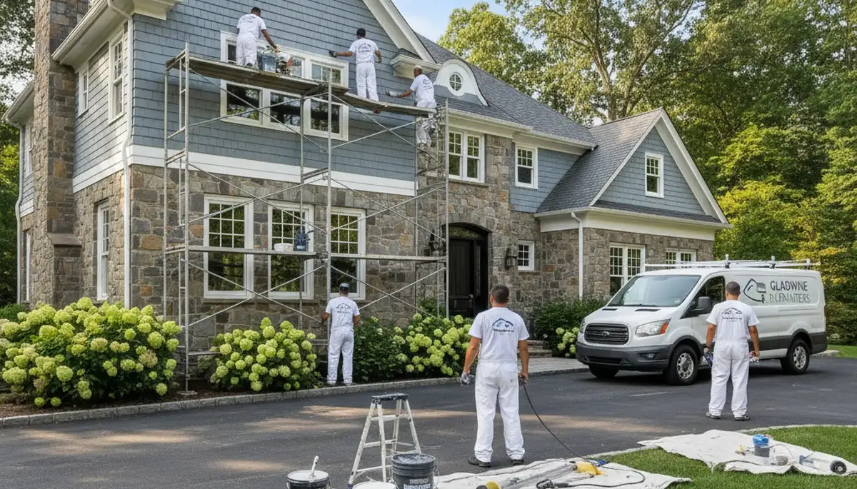 Professional house painters completing exterior home painting in Philadelphia, PA