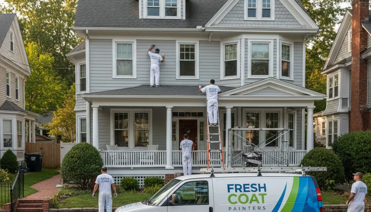 Professional house painters working on residential exterior in Philadelphia, PA