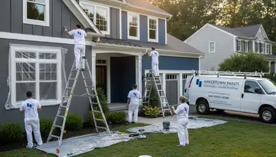 Professional house painters working on exterior home in Philadelphia PA