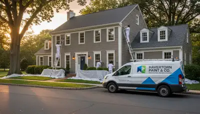 Professional house painters working on exterior home in Philadelphia, PA