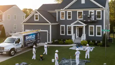 Professional house painters working on exterior home repaint in Philadelphia, PA