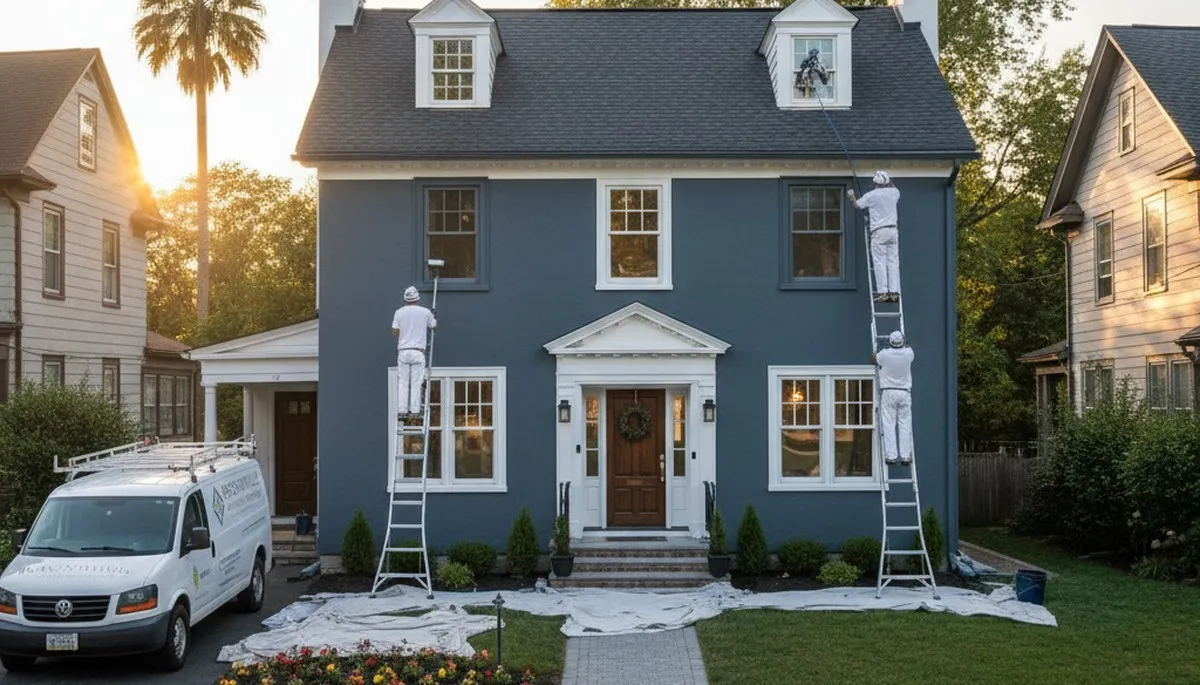 Professional house painters finishing exterior home project in Philadelphia, PA