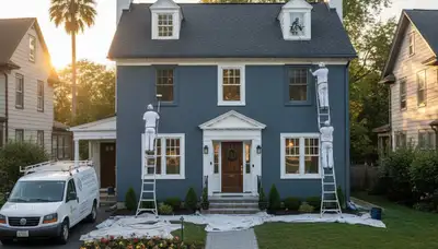 Professional house painters finishing exterior home project in Philadelphia, PA