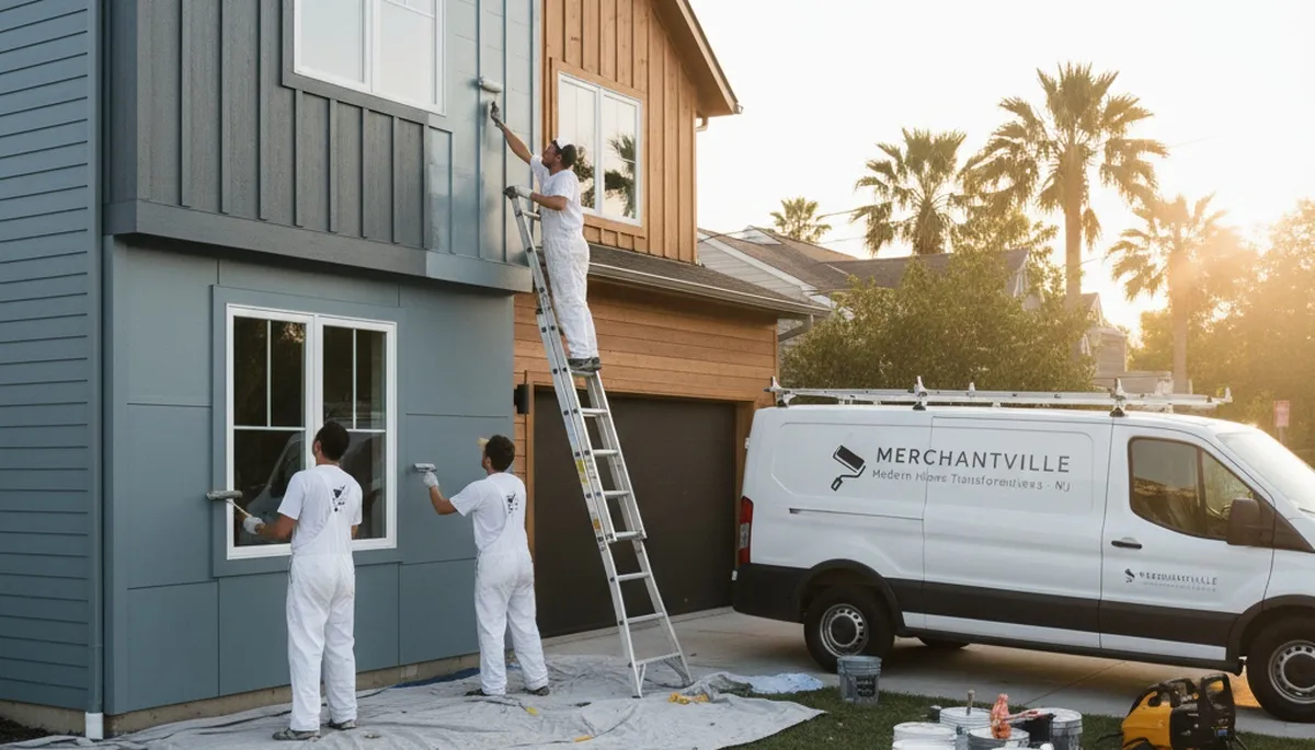 Professional house painters working on residential exterior in Philadelphia, PA