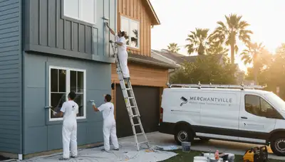 Professional house painters working on residential exterior in Philadelphia, PA
