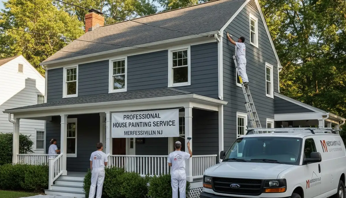 Professional house painters working on exterior home in Philadelphia, PA