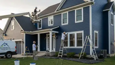 Professional house painters in Philadelphia PA applying exterior paint to a residential home