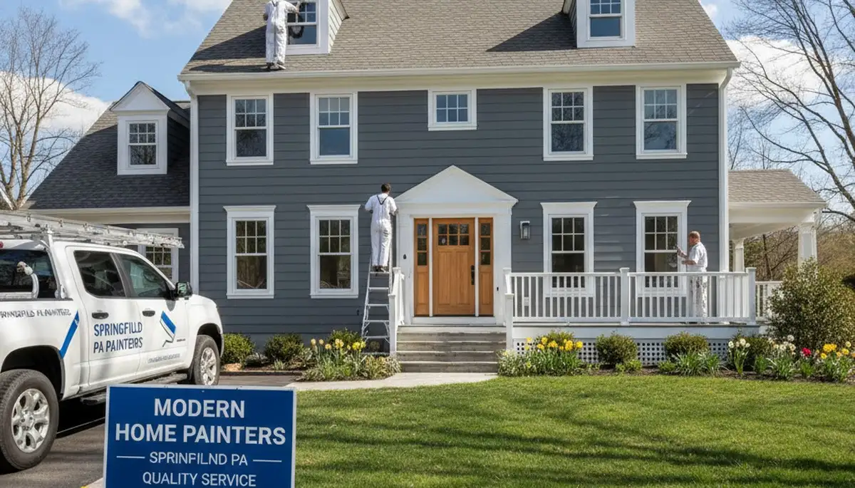 Professional house painters working on exterior home in Philadelphia, PA