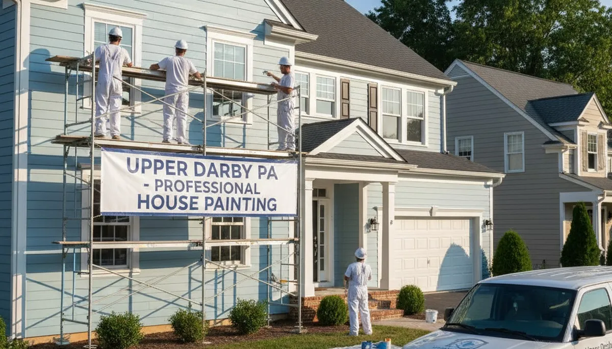 Professional house painters working on residential exterior in Philadelphia, PA