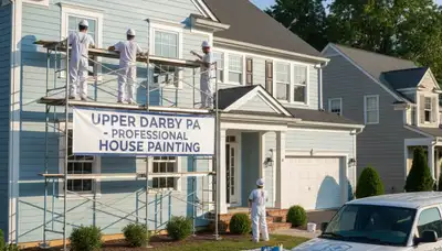 Professional house painters working on residential exterior in Philadelphia, PA