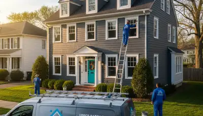Professional house painters working on home exterior in Philadelphia, PA