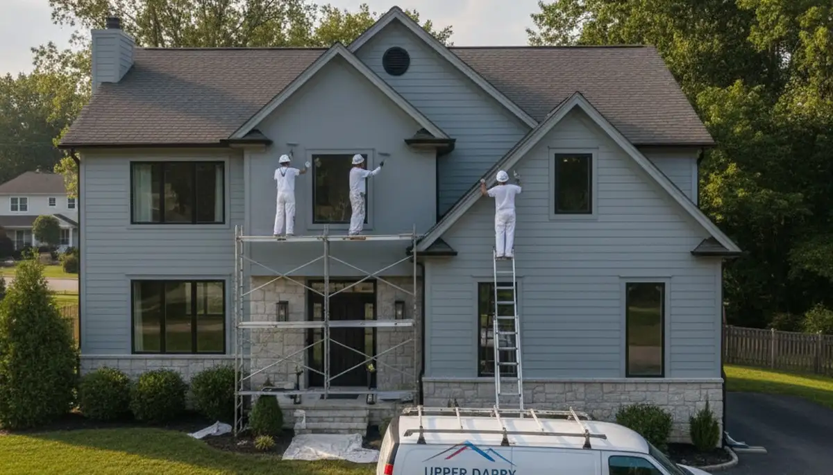 Professional house painters in Philadelphia PA applying exterior paint to a residential home