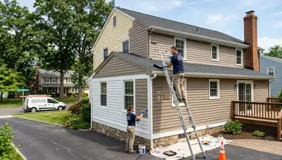 Professional house painters working on residential exterior in Philadelphia, PA