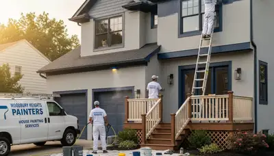 Professional house painters working on exterior home in Philadelphia, PA