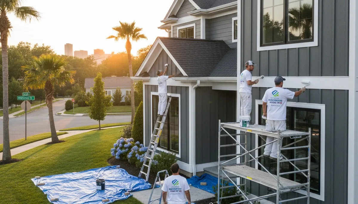Professional house painters working on residential exterior in Philadelphia, PA