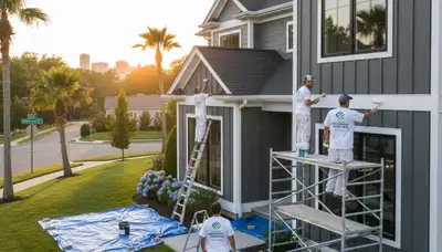 Professional house painters working on residential exterior in Philadelphia, PA