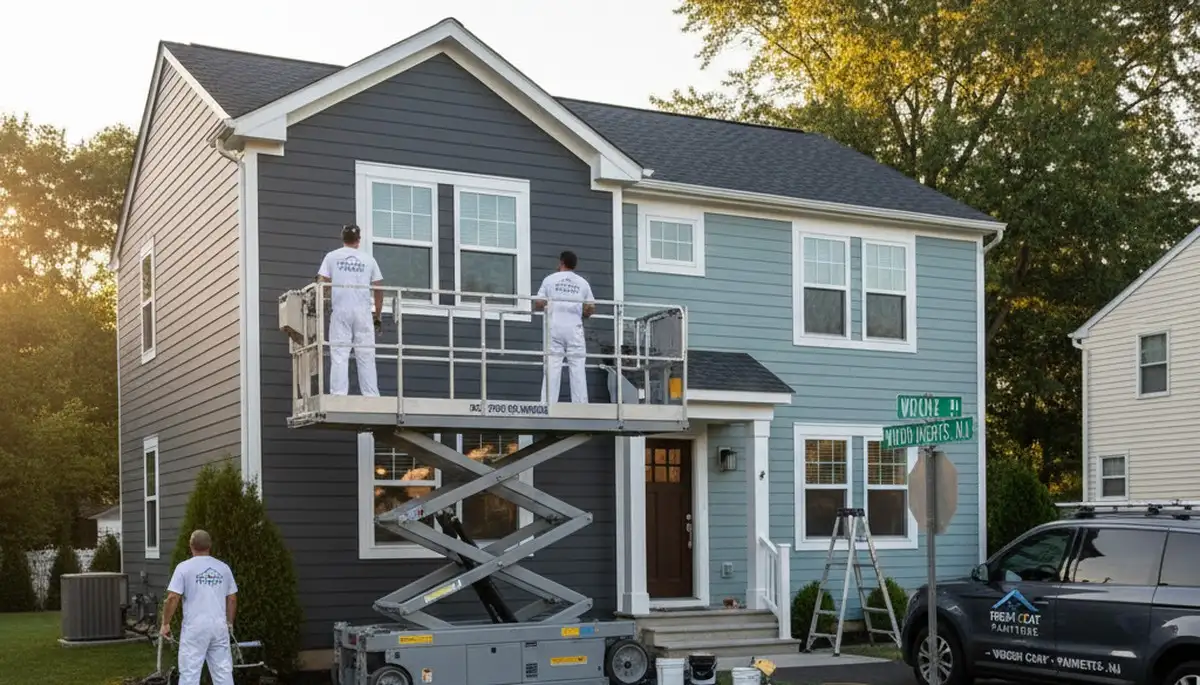 Professional house painters working on exterior home in Philadelphia, PA