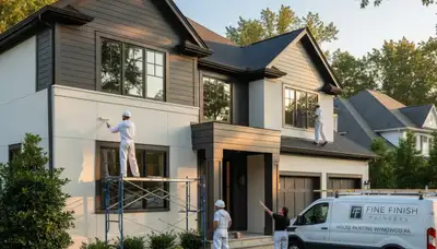 Professional house painters working on residential exterior in Philadelphia, PA