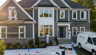 Professional house painters working on exterior home in Philadelphia, PA