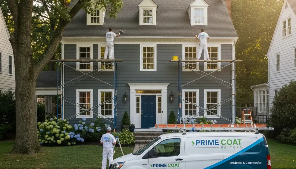 Professional house painters working on residential exterior in Philadelphia, PA