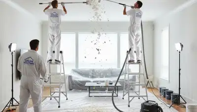 Professional popcorn ceiling removal by house painters in Philadelphia, PA for smooth modern interiors