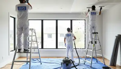 Professional popcorn ceiling removal by house painters in Philadelphia, PA for smooth interior finishes
