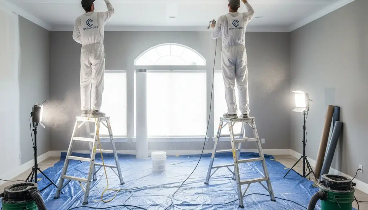 Professional popcorn ceiling removal by house painters in Philadelphia, PA for smooth modern interiors