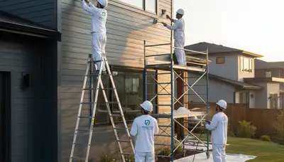 Professional siding painting on a Philadelphia PA home by expert exterior house painters