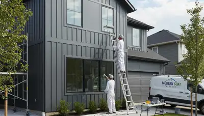 Professional siding painting on a Philadelphia, PA home by expert exterior house painters