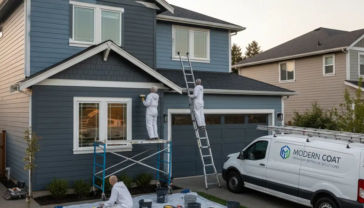 Professional siding painting on a Philadelphia PA home by expert exterior house painters