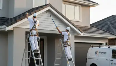 Professional trim and fascia painting on Philadelphia home by expert local house painters