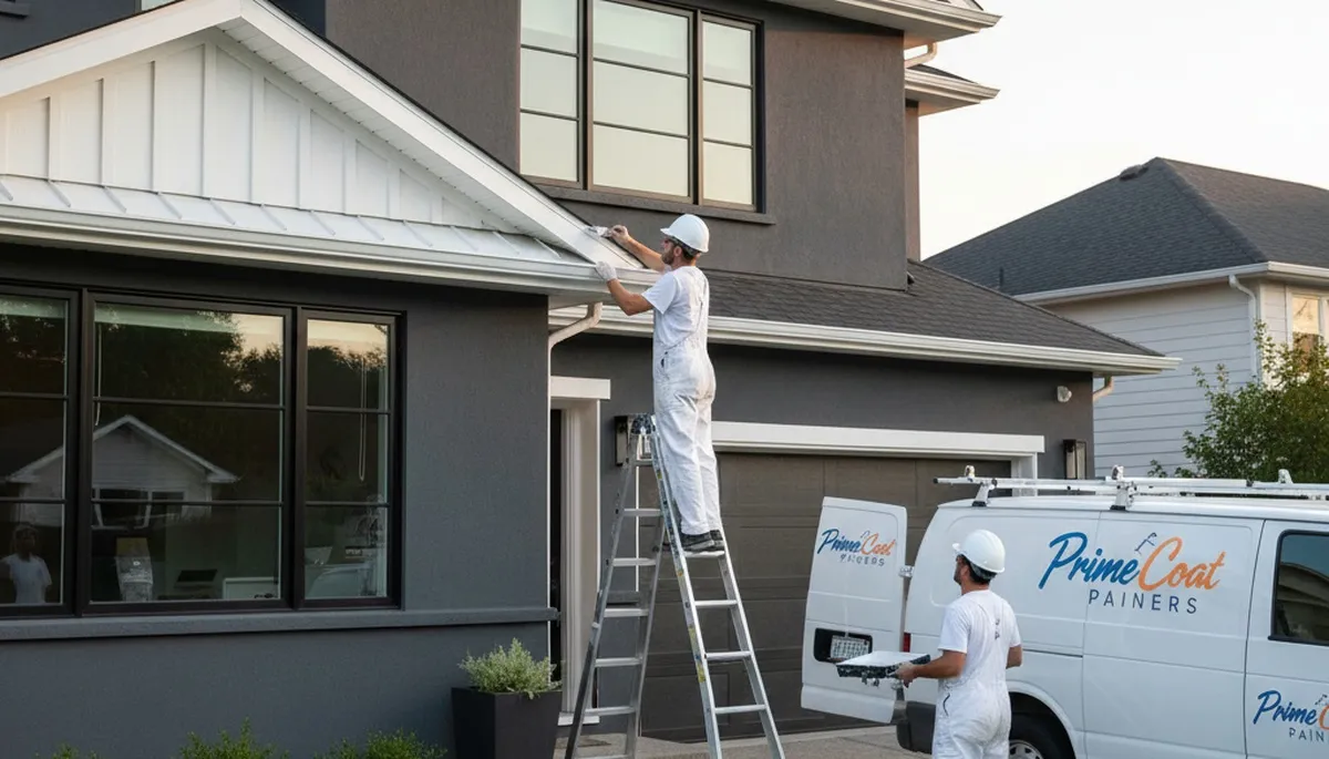 Professional trim and fascia painting on Philadelphia home exterior by expert local house painters