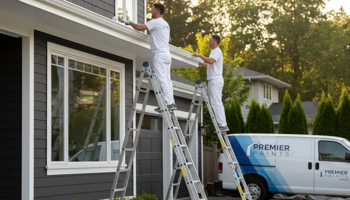 Professional trim and fascia painting on Philadelphia home exterior by expert local painters